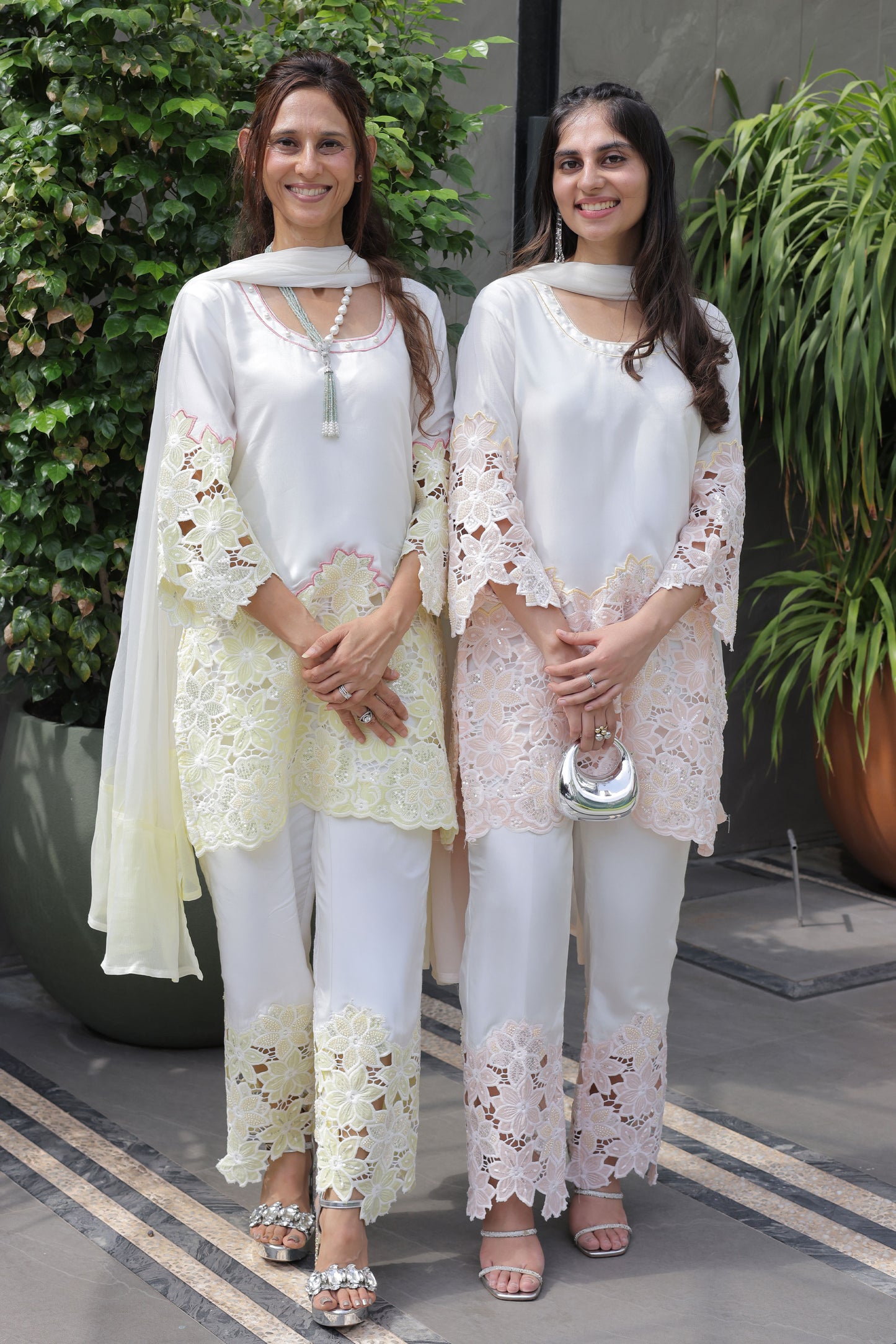 Peach Floral Cutwork Suit Set