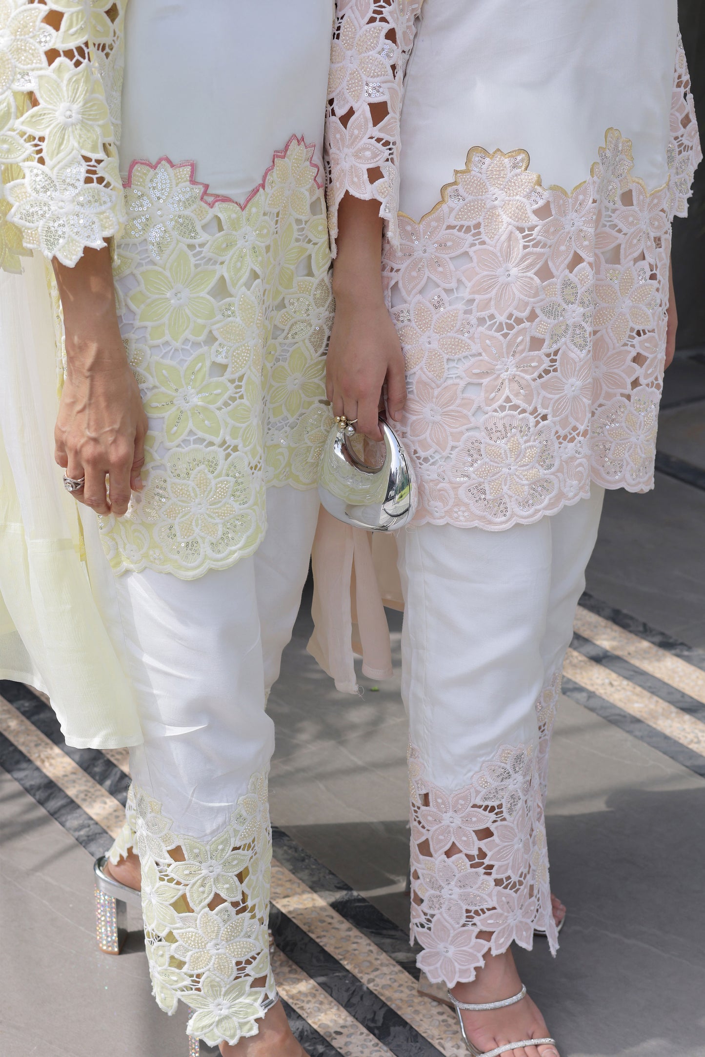Lemon Yellow Floral Cutwork Suit Set