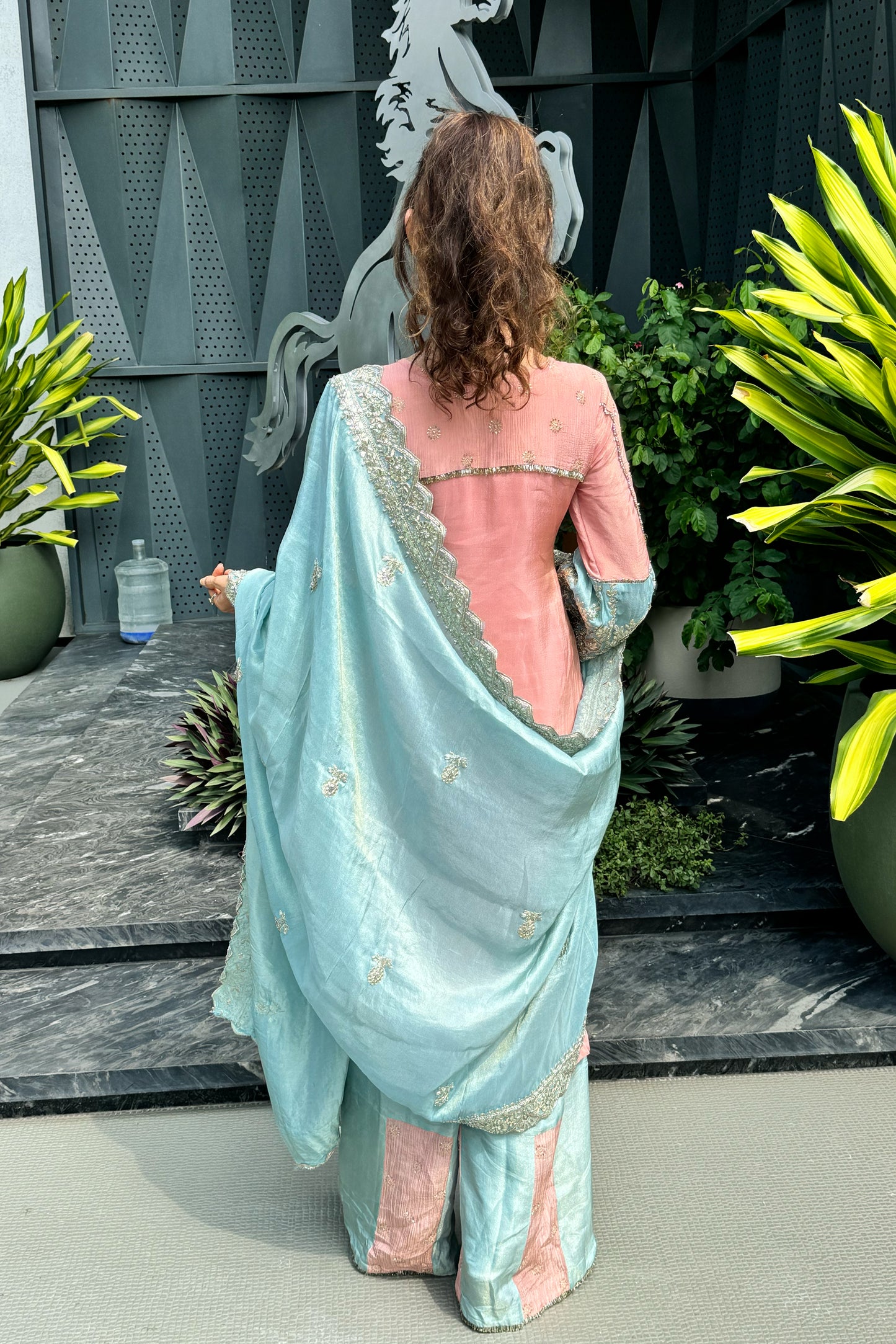 Tissue Suit Set with Handworked Neckline & Heavy Embroidered Border