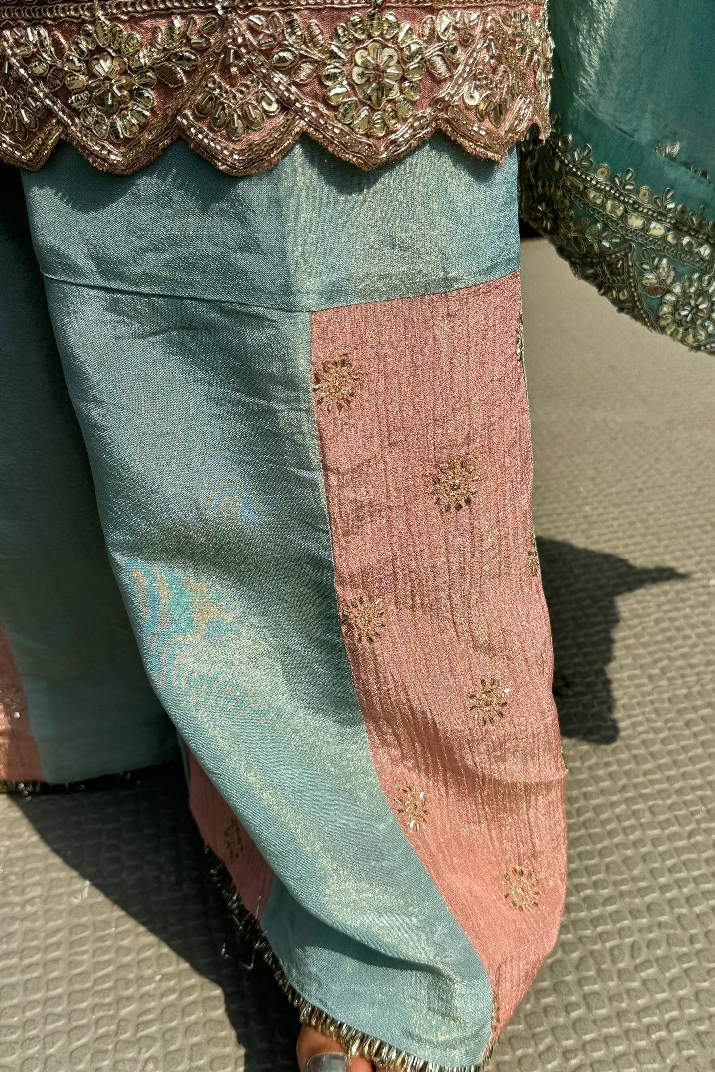 Tissue Suit Set with Handworked Neckline & Heavy Embroidered Border