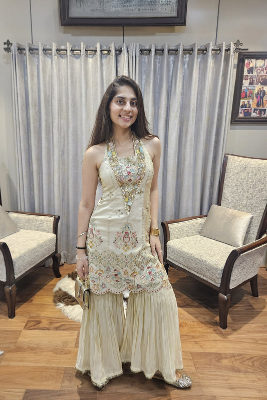 Multicolor Embroidered Handworked Tissue Suit