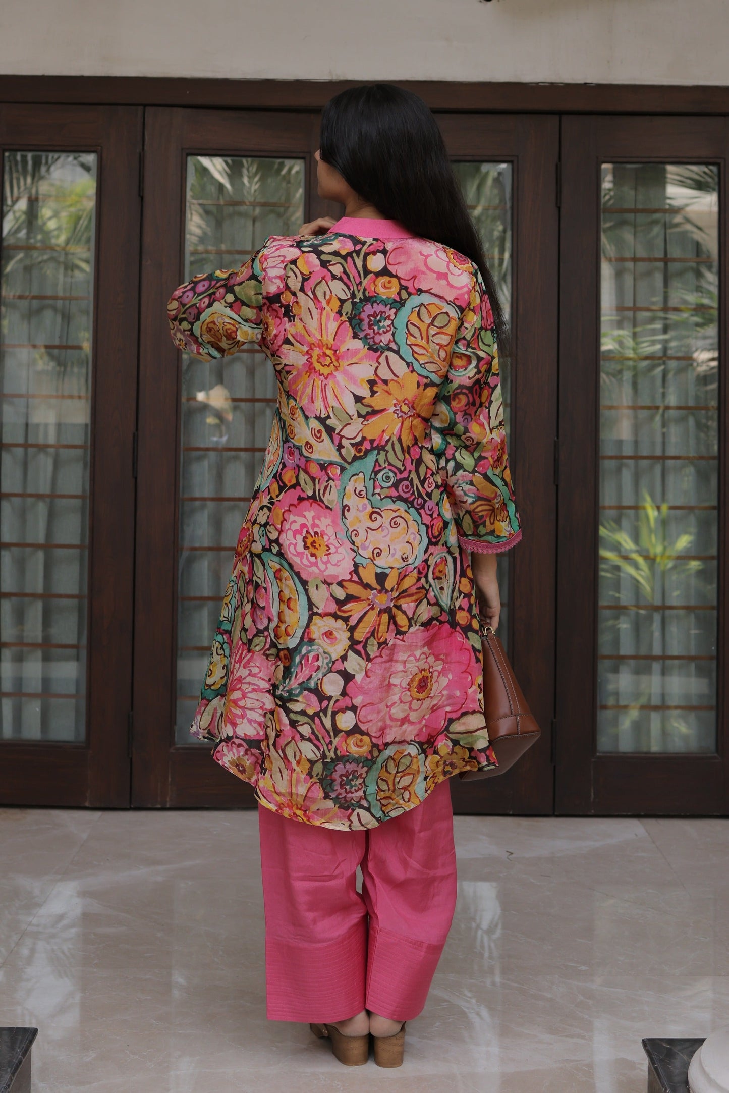 Pink Abstract Floral Asymmetric Co-ord Set