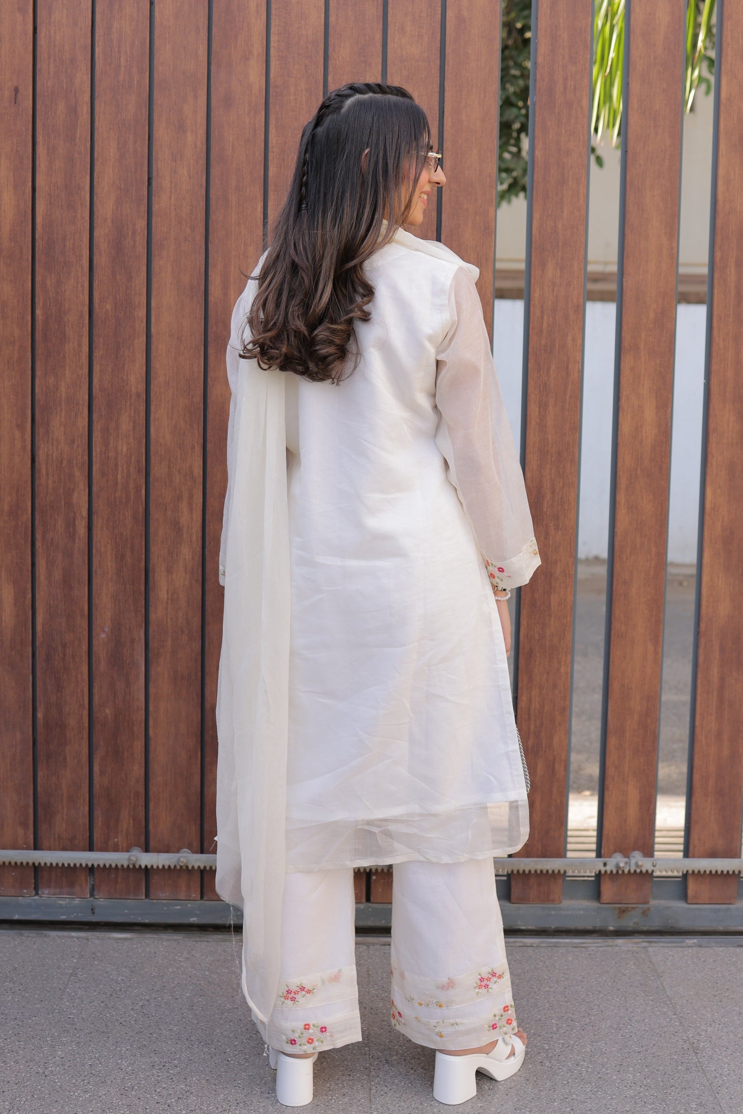 Off-White Kashi Chanderi Beaded Handwork Suit Set
