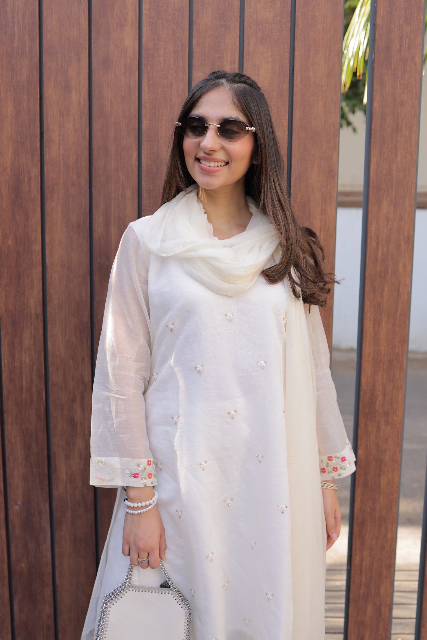 Off-White Kashi Chanderi Beaded Handwork Suit Set