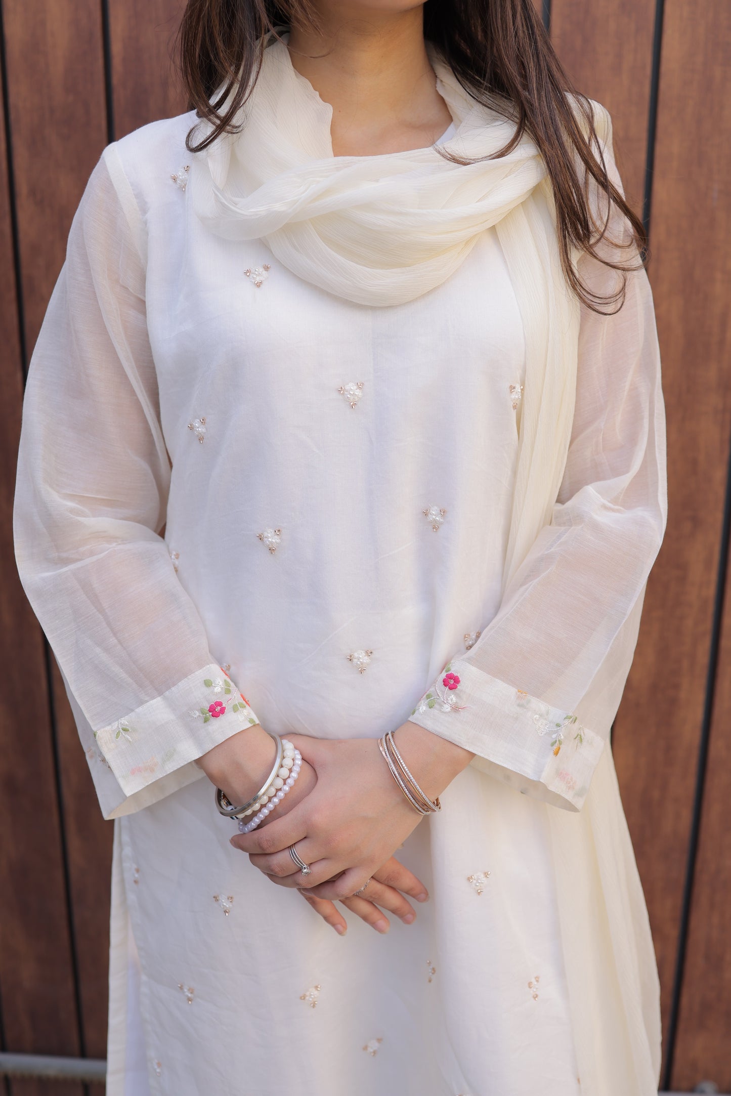 Off-White Kashi Chanderi Beaded Handwork Suit Set