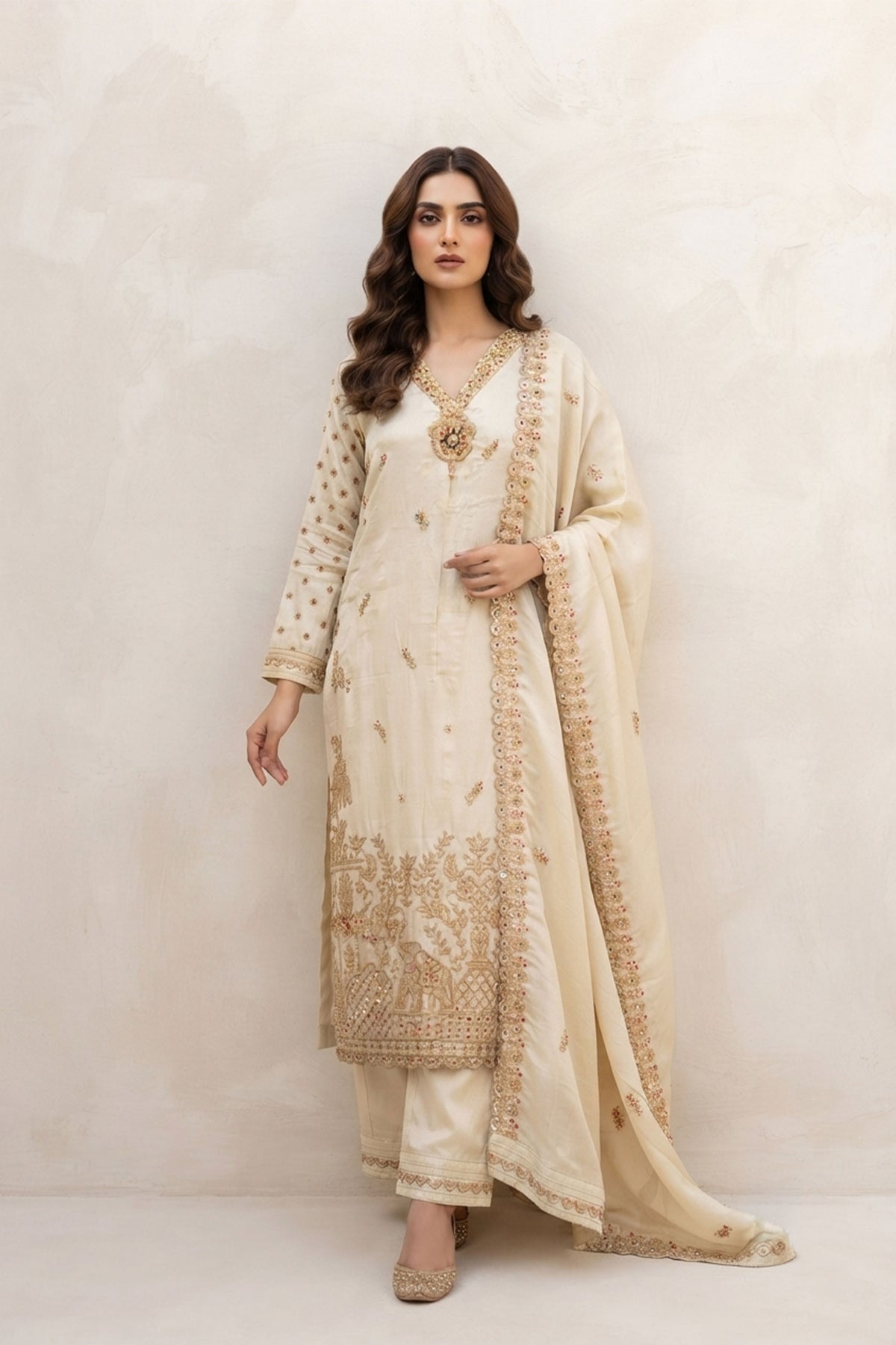 Ivory Tissue Embroidered Suit Set