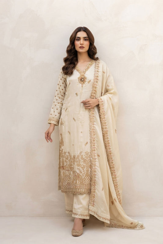 Ivory Tissue Embroidered Suit Set