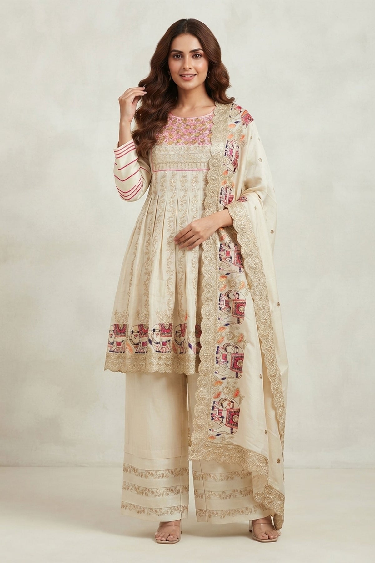 Pichwai Anarkali Khadi Tissue Suit