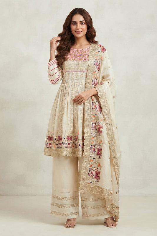 Pichwai Anarkali Khadi Tissue Suit