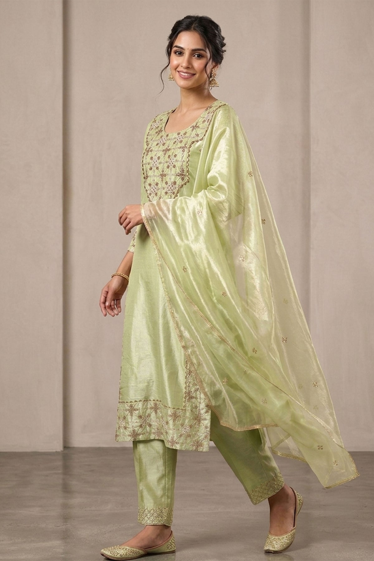 Pista Green Tissue Kurta Set